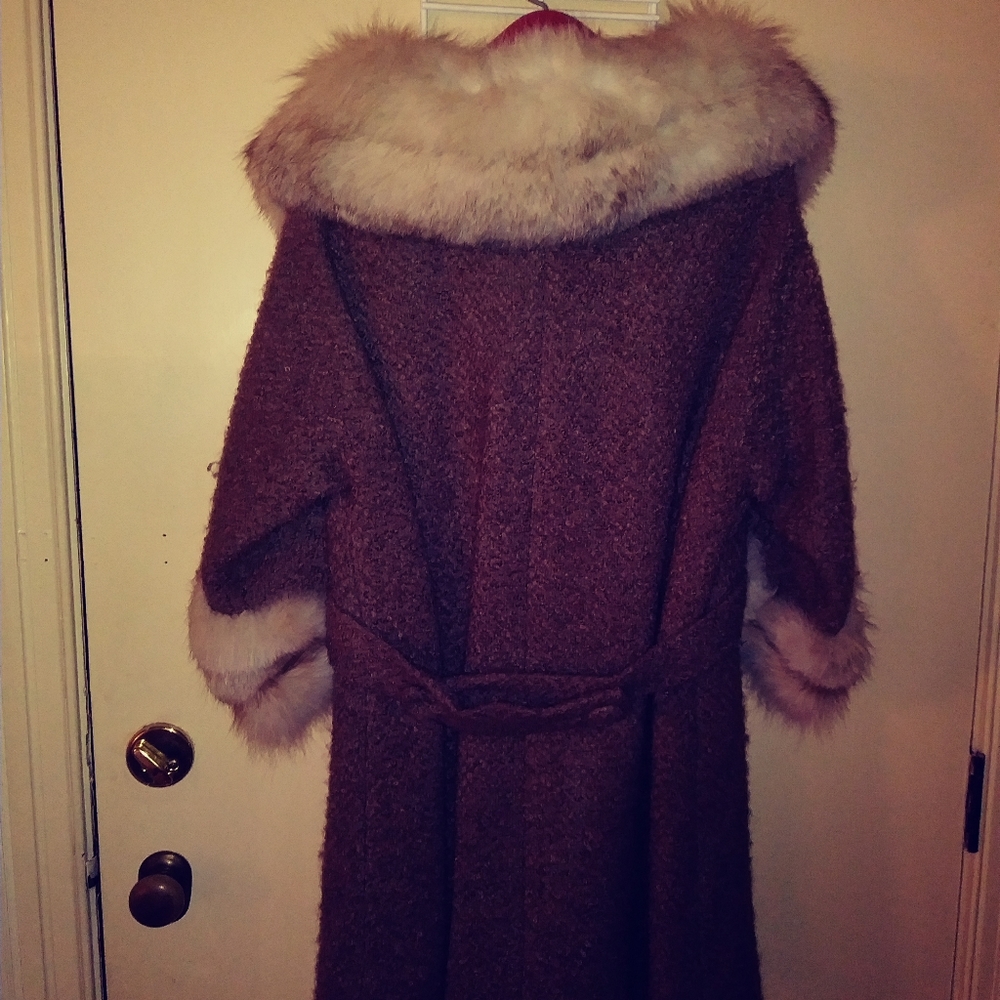 Vintage Jackie O Style Mink Collar Wool Coat - Picture 5 of 5